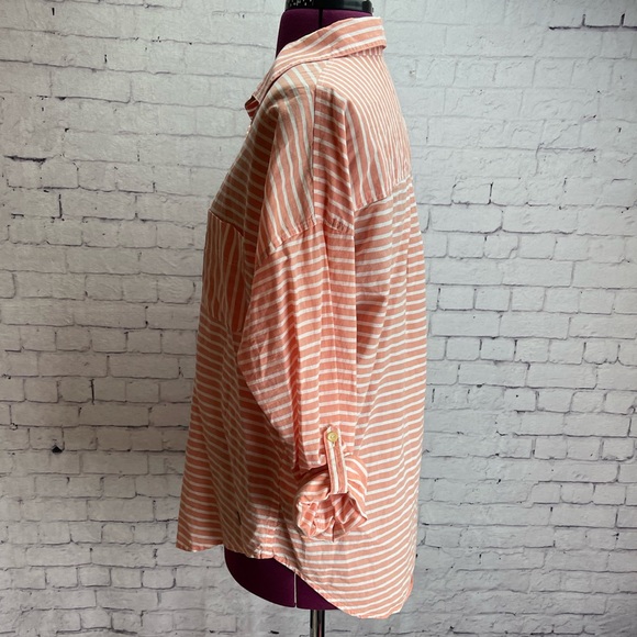 Quicksilver long sleeved button down shirt peach stripes size M - Picture 3 of 6